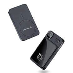 Techsuit Bezdrátová MagSafe Powerbanka Techsuit (PB-WM1) – 2x Type-C, USB, tlačítko ON/OFF s digitálním displejem, 22,5 W, 10000 mAh – černá