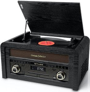 moderní retro gramofon muse MT-115W fm tuner rms 20 w reproduktory usb nahrávání i přehrávání dřevěná skříň cd mechanika Bluetooth technologie aux in 