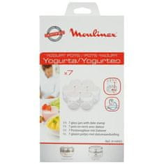 Moulinex MOULINEX A14A03, 7 skleněných nádob s bílým víčkem s datem výroby pro jogurty a jogurtovače