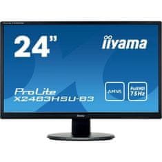 VERVELEY Počítačová obrazovka, IIYAMA ProLite X2483HSU-B3, 24 FHD, A-MVA panel, 4ms, VGA / DisplayPort / HDMI